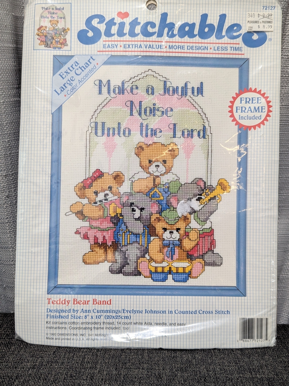 Stitchables Teddy Bear Band Cross Stitch Kit - Make a Joyful Noise Unto The Lord